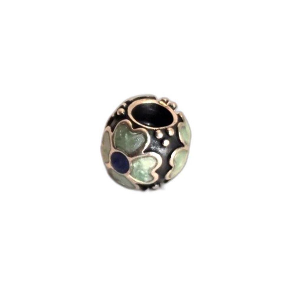 PANDORA Green & Blue Daisy Flower Charm Sterling Silver Enamel Retired Bead